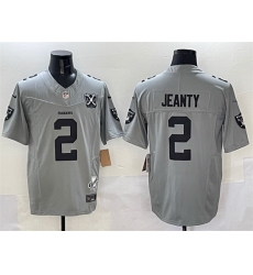 Men Las Vegas Raiders 2 Ashton Jeanty Gray 2025 Draft F U S E  With Nevada Silver Stat Patch And 65th Anniversary Patch Stitched Football Jersey