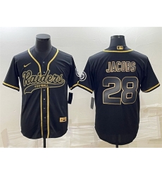 Men Las Vegas Raiders 28 Josh Jacobs Black Gold With Patch Cool Base Stitched Baseball Jersey Men Las Vegas Raiders 28 Josh Jacobs Black Gold With Patch Cool Base Stitched Baseball Jersey