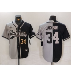 Men Las Vegas Raiders 34 Bo Jackson Grey Black Split Cool Base Stitched Baseball Jersey 1 Men Las Vegas Raiders 34 Bo Jackson Grey Black Split Cool Base Stitched Baseball Jersey 1