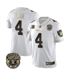 Men Las Vegas Raiders 4 Derek Carr White Gold With Champions Patch 26 C Patch Limited Stitched Jersey Men Las Vegas Raiders 4 Derek Carr White Gold With Champions Patch 26 C Patch Limited Stitched Jersey