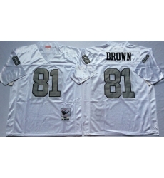 Men Las Vegas Raiders 81 Tim Brown White Silver M&N Throwback Jersey Men Las Vegas Raiders 81 Tim Brown White Silver M&N Throwback Jersey
