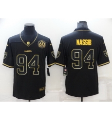 Men Las Vegas Raiders 94 Carl Nassib Black Gold With 60th Anniversary Patch Vapor Limited Stitched jersey Men Las Vegas Raiders 94 Carl Nassib Black Gold With 60th Anniversary Patch Vapor Limited Stitched jersey