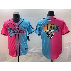 Men Las Vegas Raiders Team Big Logo Pink Blue Limited Stitched Baseball Jersey