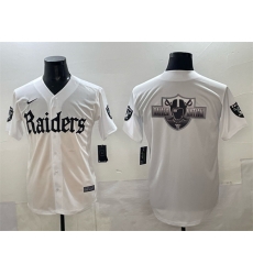 Men Las Vegas Raiders Team Big Logo White Gothic Sin City Shadows Edition Vapor Limited Stitched Baseball Jersey Men Las Vegas Raiders Team Big Logo White Gothic Sin City Shadows Edition Vapor Limited Stitched Baseball Jersey