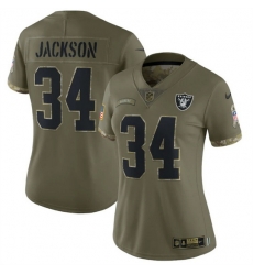 Women Las Vegas Raiders 34 Bo Jackson Olive 2022 Salute To Service Limited Stitched Jersey Women Las Vegas Raiders 34 Bo Jackson Olive 2022 Salute To Service Limited Stitched Jersey