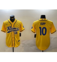 Men Los Angeles Rams 10 Cooper Kupp yellow Cool Base Stitched Baseball Jersey 2 Men Los Angeles Rams 10 Cooper Kupp yellow Cool Base Stitched Baseball Jersey 2
