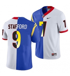 Men Los Angeles Rams X Georgia Bulldogs 9 Matthew Stafford White Royal Split Stitched Jerse Men Los Angeles Rams X Georgia Bulldogs 9 Matthew Stafford White Royal Split Stitched Jerse
