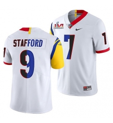 Men Los Angeles Rams X Georgia Bulldogs 9 Matthew Stafford White Split Super Bowl LVI Stitched Jerse Men Los Angeles Rams X Georgia Bulldogs 9 Matthew Stafford White Split Super Bowl LVI Stitched Jerse
