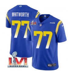 Nike Los Angeles Rams 77 Andrew Whitworth Royal 2022 Super Bowl LVI Vapor Limited Jersey Nike Los Angeles Rams 77 Andrew Whitworth Royal 2022 Super Bowl LVI Vapor Limited Jersey