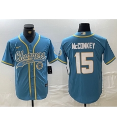 Men Los Angeles Chargers 15 Ladd McConkey Blue Cool Base Stitched Baseball Jersey 2 Men Los Angeles Chargers 15 Ladd McConkey Blue Cool Base Stitched Baseball Jersey 2