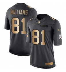 Youth Nike Chargers #81 Mike Williams Black Stitched NFL Limited Gold Salute to Service Jersey Youth Nike Chargers #81 Mike Williams Black Stitched NFL Limited Gold Salute to Service Jersey