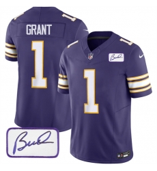 Men Minnesota Vikings 1 Greg Joseph Purple 2023 F U S E Bud Grant Patch Vapor Limited Stitched Jersey Men Minnesota Vikings 1 Greg Joseph Purple 2023 F U S E Bud Grant Patch Vapor Limited Stitched Jersey