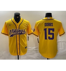Men Minnesota Vikings 15 Dallas Turner Yellow Cool Base Stitched Baseball Jersey 1 Men Minnesota Vikings 15 Dallas Turner Yellow Cool Base Stitched Baseball Jersey 1