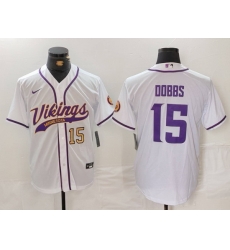 Men Minnesota Vikings 15 Joshua Dobbs White Cool Base Stitched Baseball Jersey 1 Men Minnesota Vikings 15 Joshua Dobbs White Cool Base Stitched Baseball Jersey 1