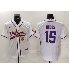 Men Minnesota Vikings 15 Joshua Dobbs White Cool Base Stitched Baseball Jersey 2 Men Minnesota Vikings 15 Joshua Dobbs White Cool Base Stitched Baseball Jersey 2