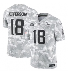 Men Minnesota Vikings 18 Justin Jefferson 2024 Arctic Camo Salute To Service Limited Stitched Football Jersey Men Minnesota Vikings 18 Justin Jefferson 2024 Arctic Camo Salute To Service Limited Stitched Football Jersey
