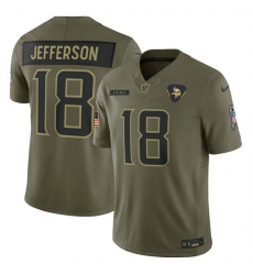 Men Minnesota Vikings 18 Justin Jefferson Olive 2025 Salute to Service Limited Stitched Football Jersey