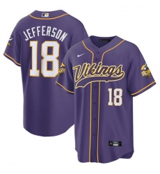Men Minnesota Vikings 18 Justin Jefferson Purple Cool Base Stitched Baseball Jersey Men Minnesota Vikings 18 Justin Jefferson Purple Cool Base Stitched Baseball Jersey