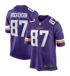 Men Minnesota Vikings 87 T J Hockenson Purple Stitched Game Jersey Men Minnesota Vikings 87 T J Hockenson Purple Stitched Game Jersey