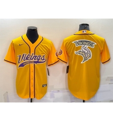 Men Minnesota Vikings Gold Team Big Logo With Patch Cool Base Stitched Baseball Jersey Men Minnesota Vikings Gold Team Big Logo With Patch Cool Base Stitched Baseball Jersey