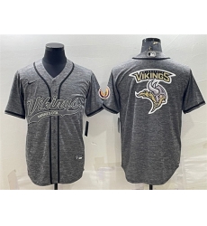 Men Minnesota Vikings Grey Team Big Logo With Patch Cool Base Stitched Baseball Jersey Men Minnesota Vikings Grey Team Big Logo With Patch Cool Base Stitched Baseball Jersey