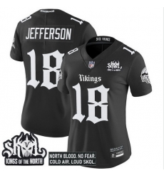 Women Minnesota Vikings 18 Justin Jefferson Black 2025 Kings of the North Patch Gothic Norseblood Edition Vapor Untouchable Limited Stitched Football Jerse