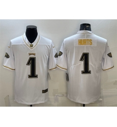 Men Philadelphia Eagles 1 Jalen Hurts White Gold Limited Stitched Jersey Men Philadelphia Eagles 1 Jalen Hurts White Gold Limited Stitched Jersey