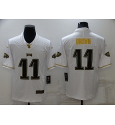 Men Philadelphia Eagles 11 A J Brown 100th Season Golden Edition Stitched jersey Men Philadelphia Eagles 11 A J Brown 100th Season Golden Edition Stitched jersey