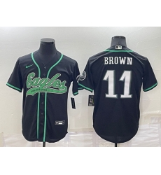 Men Philadelphia Eagles 11 A J Brown Black Cool Base Stitched Baseball Jersey Men Philadelphia Eagles 11 A J Brown Black Cool Base Stitched Baseball Jersey
