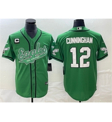 Men Philadelphia Eagles 12 Randall Cunningham Green With C Patch Cool Base Stitched Baseball Jersey Men Philadelphia Eagles 12 Randall Cunningham Green With C Patch Cool Base Stitched Baseball Jersey