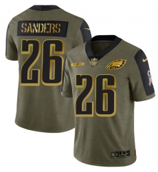 Men Philadelphia Eagles 26 Miles Sanders 2021 Olive Camo Salute To Service Golden Limited Stitched Jersey Men Philadelphia Eagles 26 Miles Sanders 2021 Olive Camo Salute To Service Golden Limited Stitched Jersey