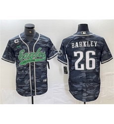 Men Philadelphia Eagles 26 Saquon Barkley Gray Camo With 3 star C Patch Cool Base Baseball Stitched Jersey Men Philadelphia Eagles 26 Saquon Barkley Gray Camo With 3 star C Patch Cool Base Baseball Stitched Jersey