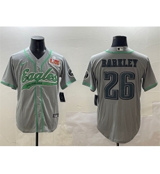 Men Philadelphia Eagles 26 Saquon Barkley Grey 2025 Super Bowl LIX Patch Cool Base Stitched Baseball Jersey Men Philadelphia Eagles 26 Saquon Barkley Grey 2025 Super Bowl LIX Patch Cool Base Stitched Baseball Jersey