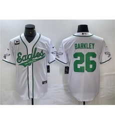 Men Philadelphia Eagles 26 Saquon Barkley White With 3 star C Patch Cool Base Baseball Stitched Jerseys Men Philadelphia Eagles 26 Saquon Barkley White With 3 star C Patch Cool Base Baseball Stitched Jerseys