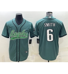 Men Philadelphia Eagles 6 DeVonta Smith Green With Patch Cool Base Stitched Baseball Jersey Men Philadelphia Eagles 6 DeVonta Smith Green With Patch Cool Base Stitched Baseball Jersey
