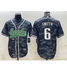 Men Philadelphia Eagles 6 DeVonta Smith Grey Camo With Patch Cool Base Stitched Baseball Jersey Men Philadelphia Eagles 6 DeVonta Smith Grey Camo With Patch Cool Base Stitched Baseball Jersey