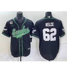 Men Philadelphia Eagles 62 Jason Kelce Black With C Patch Cool Base Stitched Baseball Jersey Men Philadelphia Eagles 62 Jason Kelce Black With C Patch Cool Base Stitched Baseball Jersey
