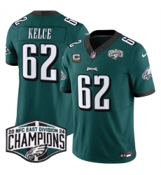Men Philadelphia Eagles 62 Jason Kelce Green 2024 NFC East Champions With 4 Star C Patch F U S E Vapor Untouchable Limited Stitched Football Jersey Men Philadelphia Eagles 62 Jason Kelce Green 2024 NFC East Champions With 4 Star C Patch F U S E Vapor Untouchable Limited Stitched Football Jersey