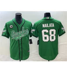 Men Philadelphia Eagles 68 Jordan Mailata Green With C Patch Cool Base Stitched Baseball Jersey Men Philadelphia Eagles 68 Jordan Mailata Green With C Patch Cool Base Stitched Baseball Jersey