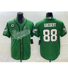 Men Philadelphia Eagles 88 Dallas Goedert Green With C Patch Cool Base Stitched Baseball Jersey Men Philadelphia Eagles 88 Dallas Goedert Green With C Patch Cool Base Stitched Baseball Jersey