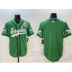 Men Philadelphia Eagles Blank Green 2025 Super Bowl LIX Patch Stitched Baseball Jersey