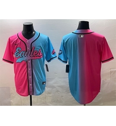 Men Philadelphia Eagles Blank Pink Blue Limited Stitched Baseball Jersey