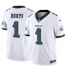 Men Philadelphia Eagles Jalen Hurts 1 White F U S E Stitched NFL Jersey Men Philadelphia Eagles Jalen Hurts 1 White F U S E Stitched NFL Jersey