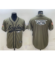 Men Philadelphia Eagles Olive 2022 Salute To Service Team Big Logo Cool Base Stitched Baseball Jersey II Men Philadelphia Eagles Olive 2022 Salute To Service Team Big Logo Cool Base Stitched Baseball Jersey II