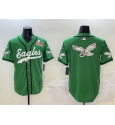 Men Philadelphia Eagles Team Big Logo Green 2025 Super Bowl LIX Patch Stitched Baseball Jersey 1