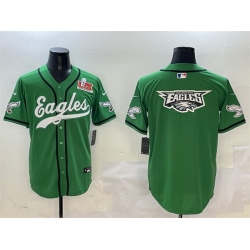 Men Philadelphia Eagles Team Big Logo Green 2025 Super Bowl LIX Patch Stitched Baseball Jersey