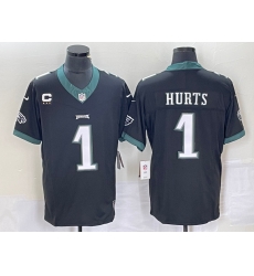 Men's Philadelphia Eagles #1 Jalen Hurts Black C Patch 2023 FUSE Vapor Untouchable Stitched Jersey Men's Philadelphia Eagles #1 Jalen Hurts Black C Patch 2023 FUSE Vapor Untouchable Stitched Jersey