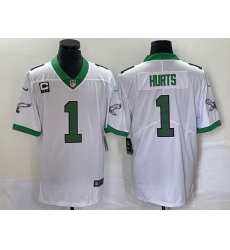 Men's Philadelphia Eagles #1 Jalen Hurts White Kelly Green With C Patch Jersey Men's Philadelphia Eagles #1 Jalen Hurts White Kelly Green With C Patch Jersey