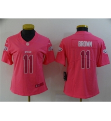 Women Philadelphia Eagles 11 A J Brown Pink Stitched Football Jersey Women Philadelphia Eagles 11 A J Brown Pink Stitched Football Jersey