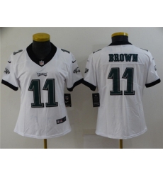 Women Philadelphia Eagles 11 A J Brown White Vapor Stitched Football Jersey Women Philadelphia Eagles 11 A J Brown White Vapor Stitched Football Jersey